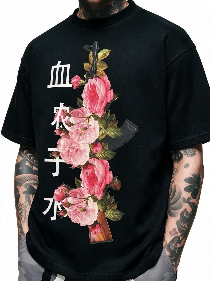 Blood & Blossom oversized tee by IKIINK - print close-up