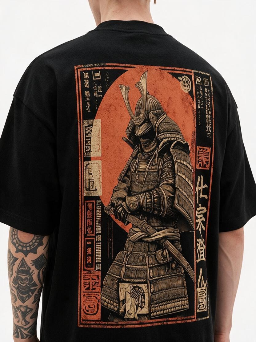 Bushido Armor oversized tee by IKIINK - print close-up