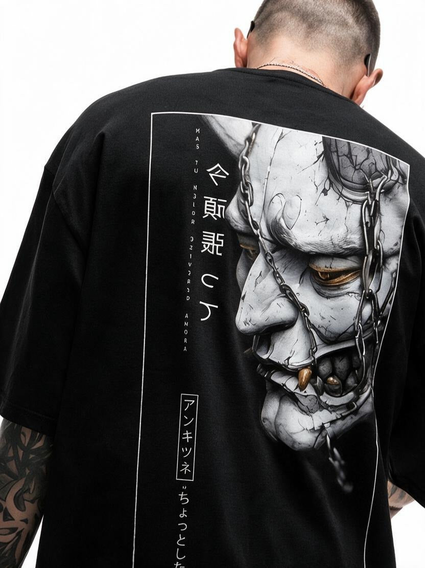Chained Oni oversized tee by IKIINK - print close-up