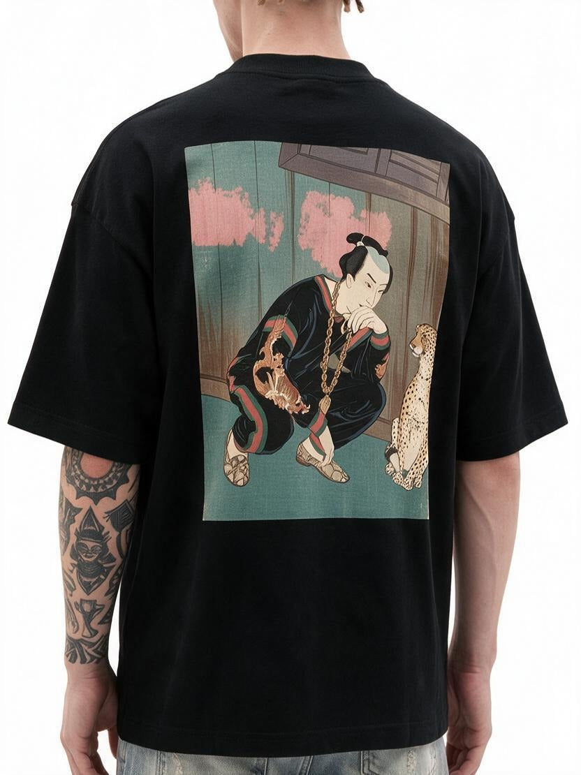 Edo Cat Lover oversized tee by IKIINK - print close-up