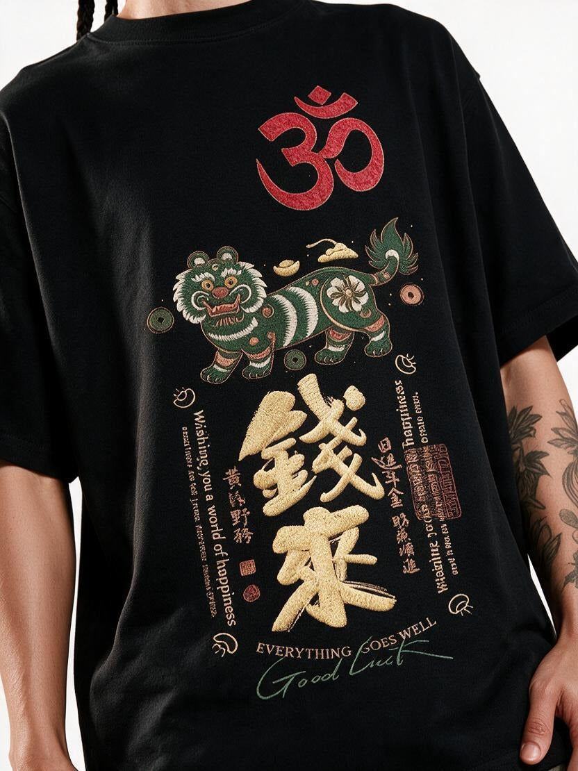 Fortune Lion oversized tee by IKIINK - print close-up