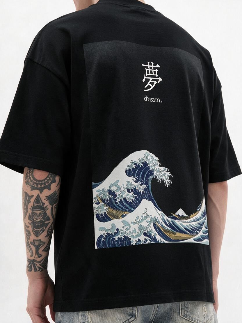 Great Wave Dream oversized tee by IKIINK - print close-up