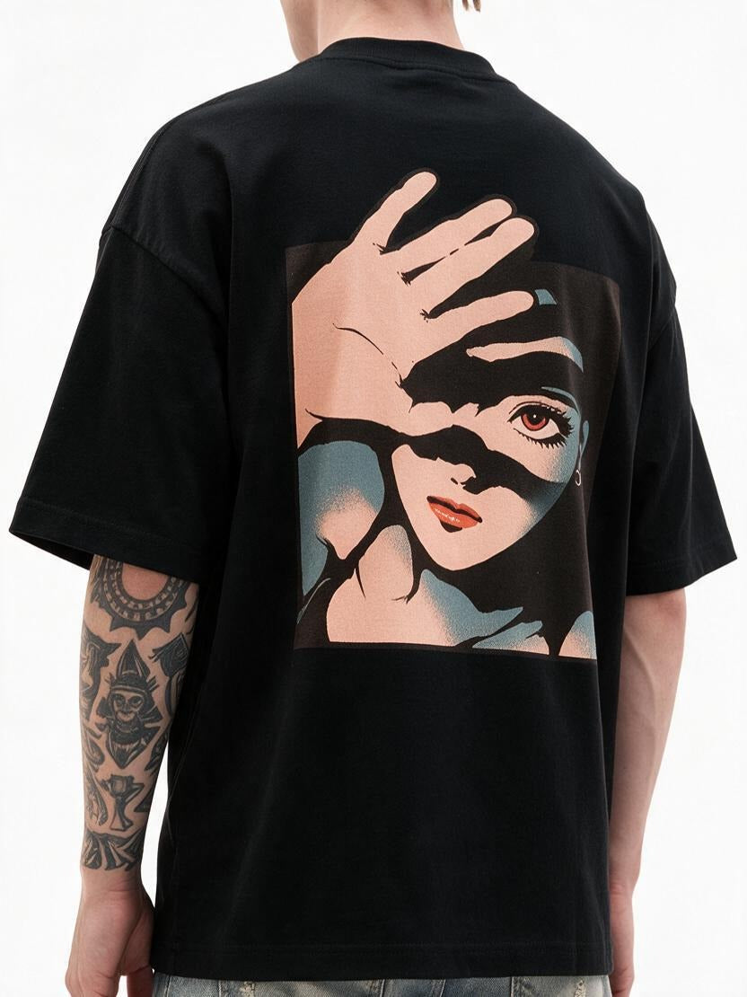 Hidden Gaze oversized tee by IKIINK - print close-up