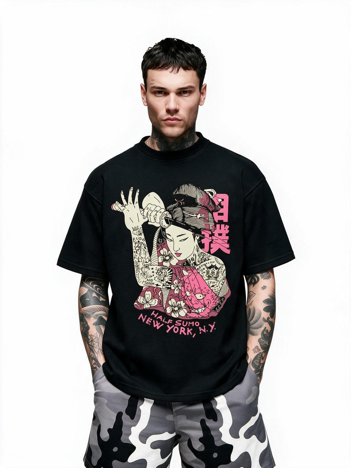 Inked Geisha oversized tee by IKIINK - front