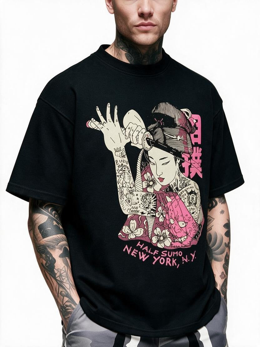 Inked Geisha oversized tee by IKIINK - print close-up