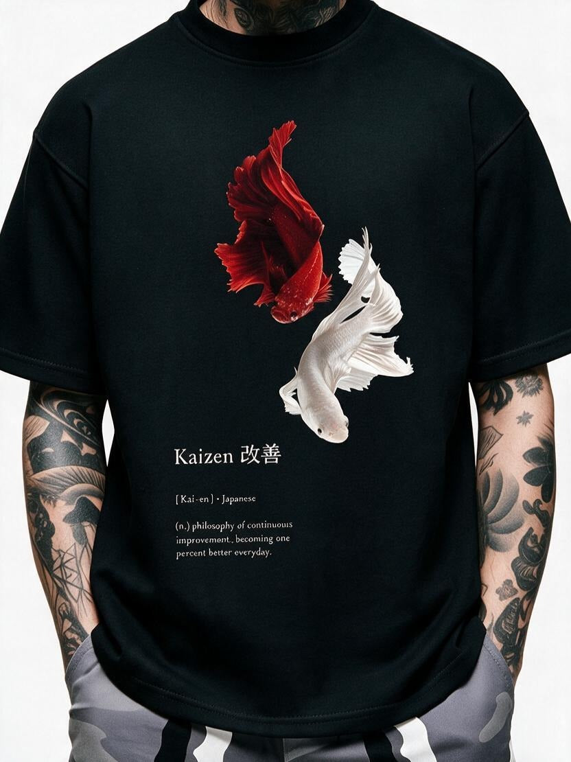 Kaizen Betta oversized tee by IKIINK - print close-up