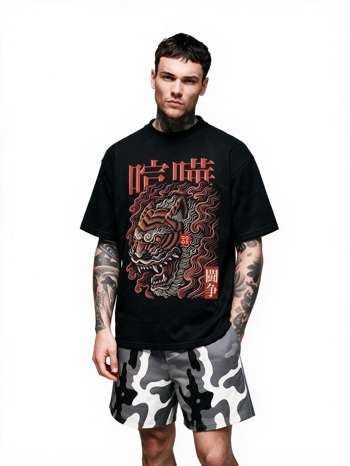 Kenka Tiger oversized tee by IKIINK - front