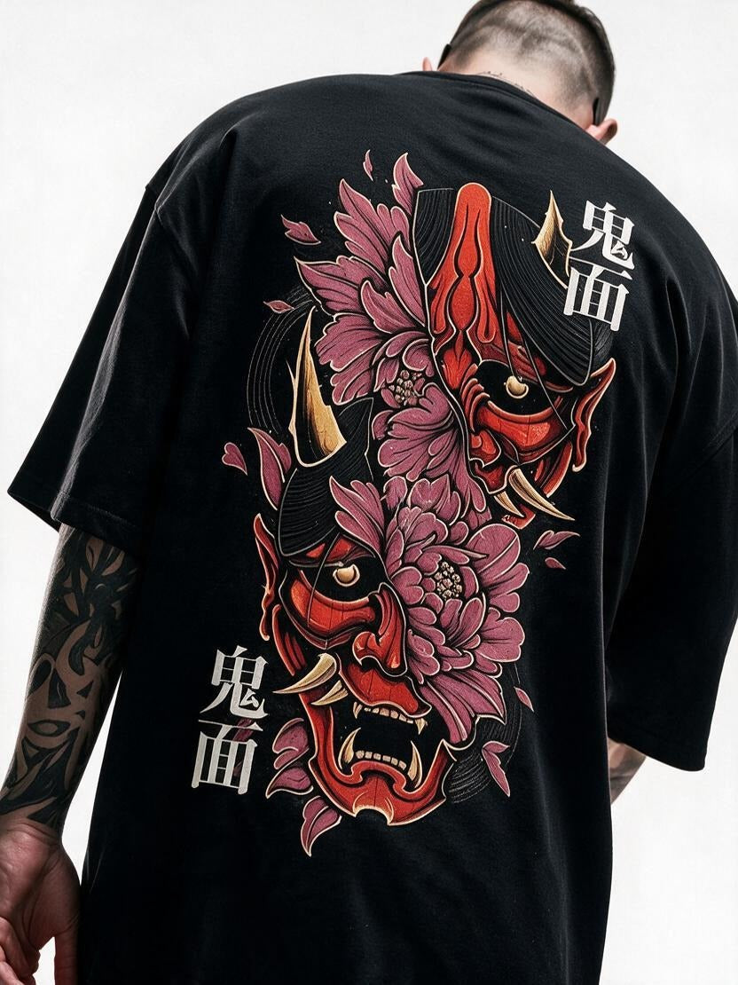 Kimen Peony oversized tee by IKIINK - print close-up