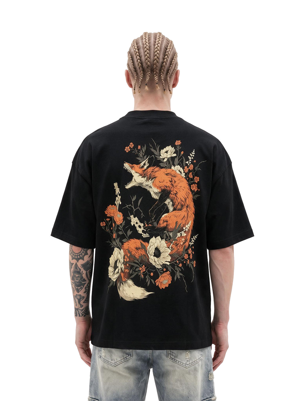 Kitsune Bloom oversized tee by IKIINK - front