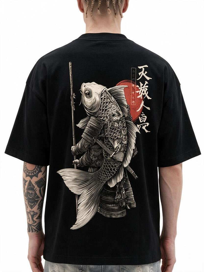 Koi Warrior oversized tee by IKIINK - print close-up