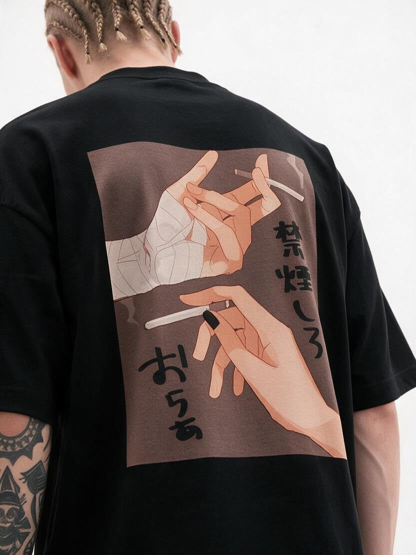 Last Cigarette oversized tee by IKIINK - print close-up