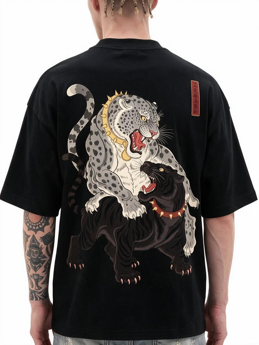 Leopard Clash oversized tee by IKIINK - print close-up