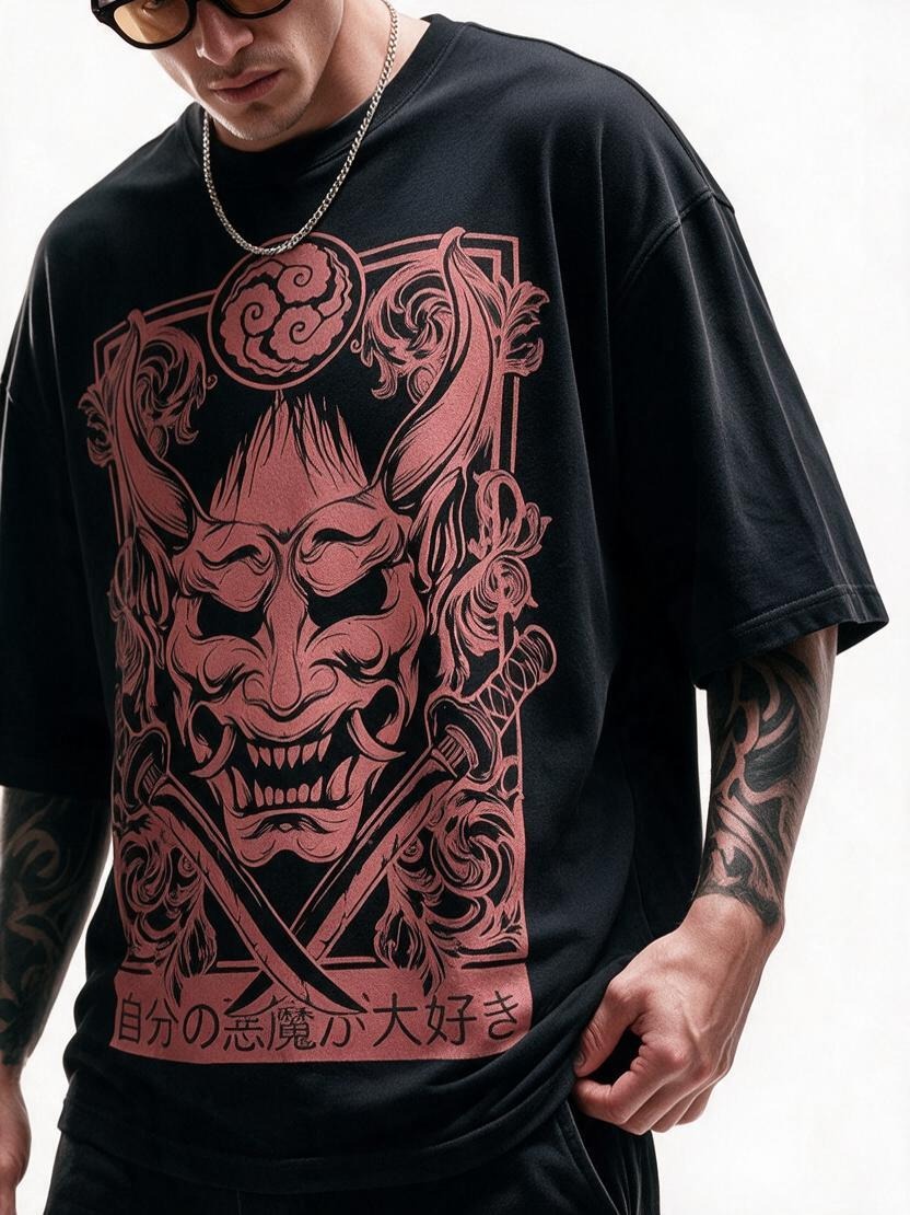 Love My Demons oversized tee by IKIINK - print close-up