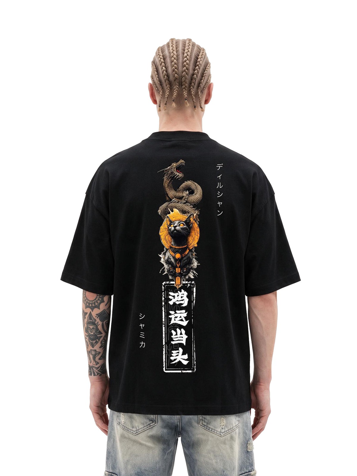 Lucky Cat Fortune oversized tee by IKIINK - front