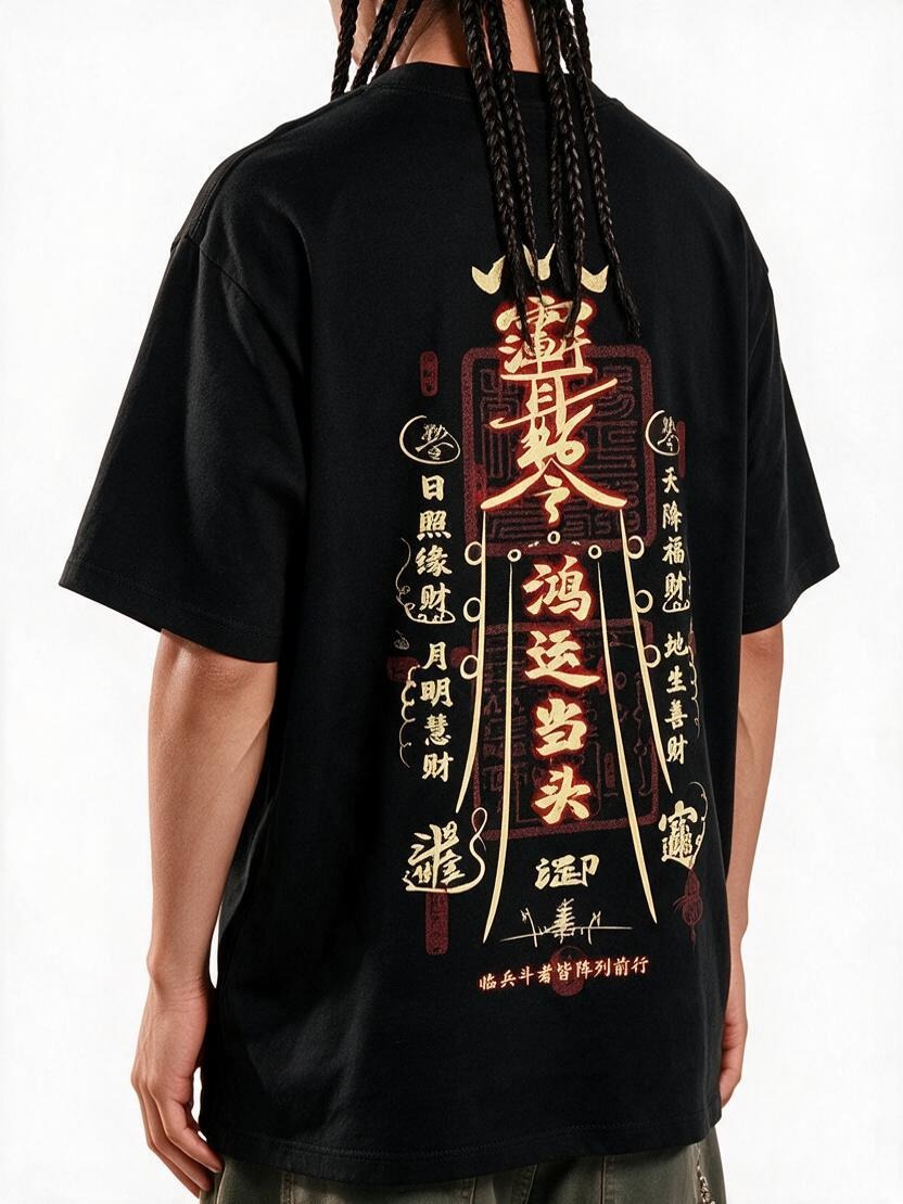 Lucky Talisman oversized tee by IKIINK - print close-up