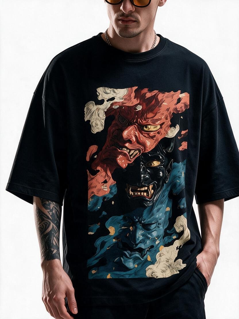 Oni Inferno oversized tee by IKIINK - print close-up