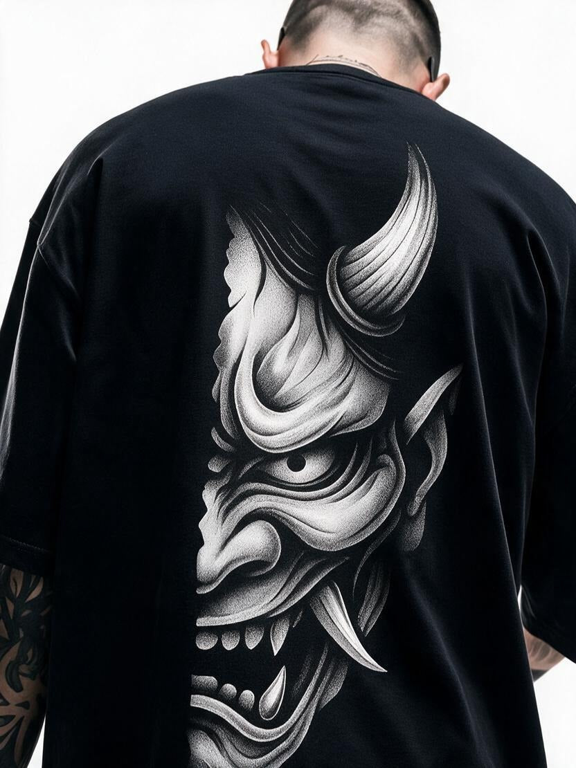 Pale Hannya oversized tee by IKIINK - print close-up