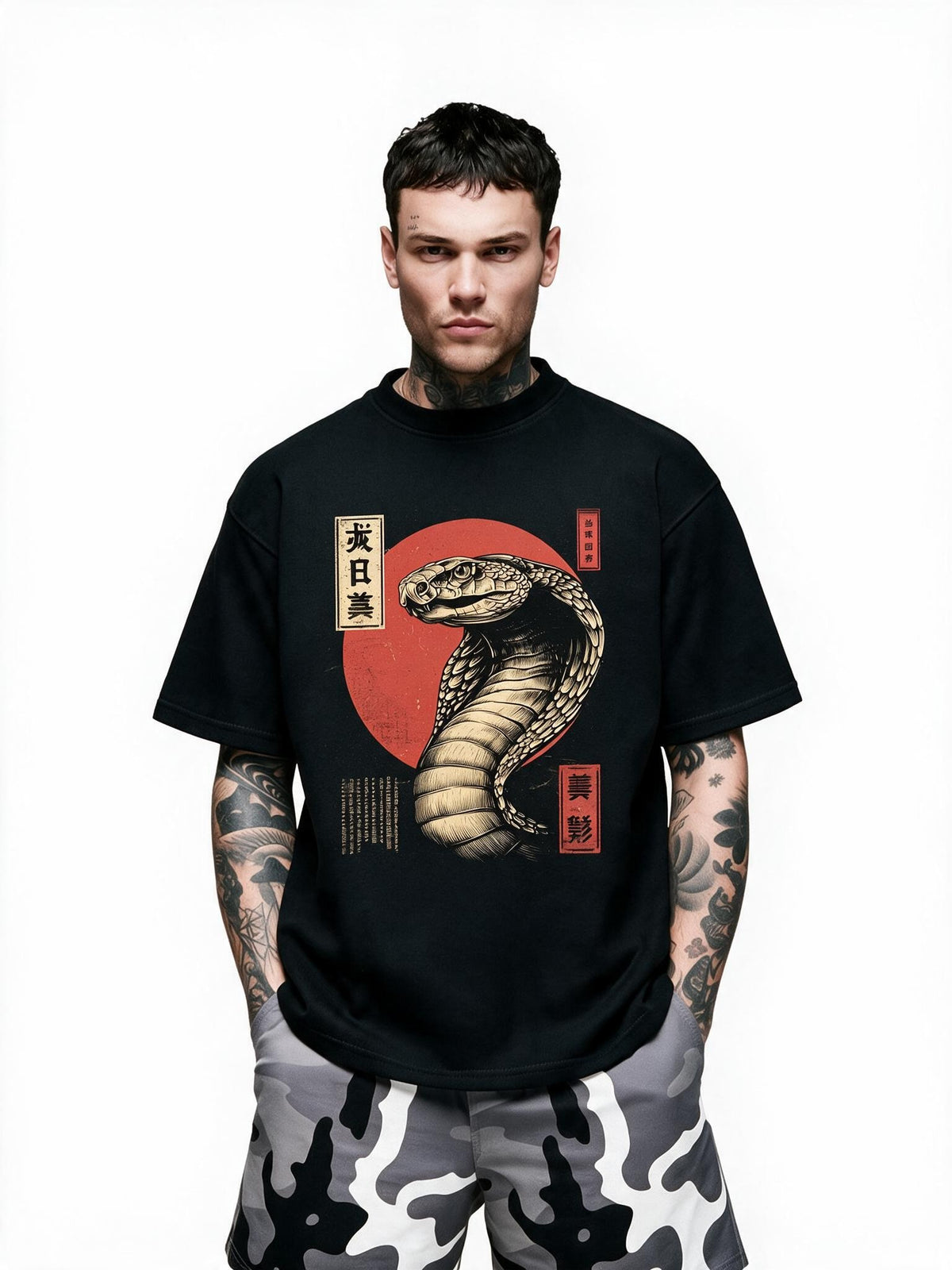 Rising Sun Cobra oversized tee by IKIINK - front