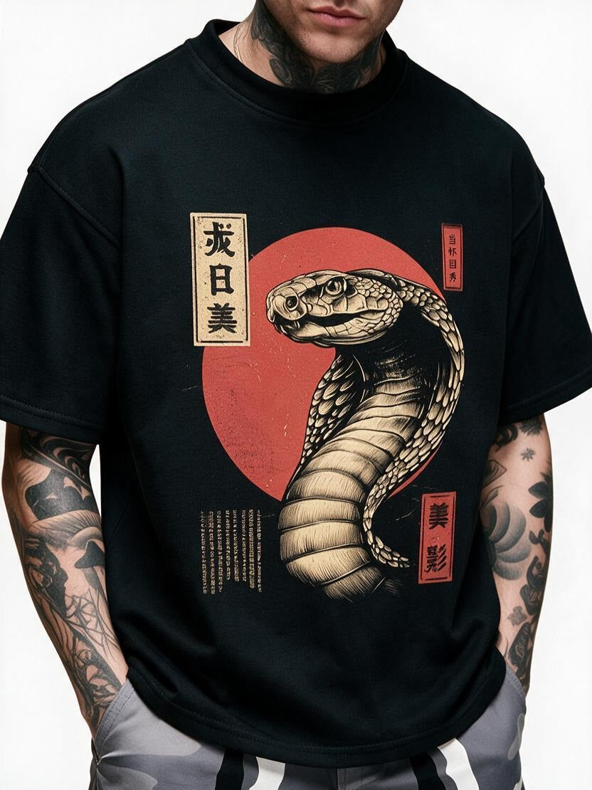 Rising Sun Cobra oversized tee by IKIINK - print close-up