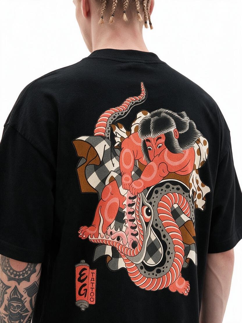 Tako Brawl oversized tee by IKIINK - print close-up