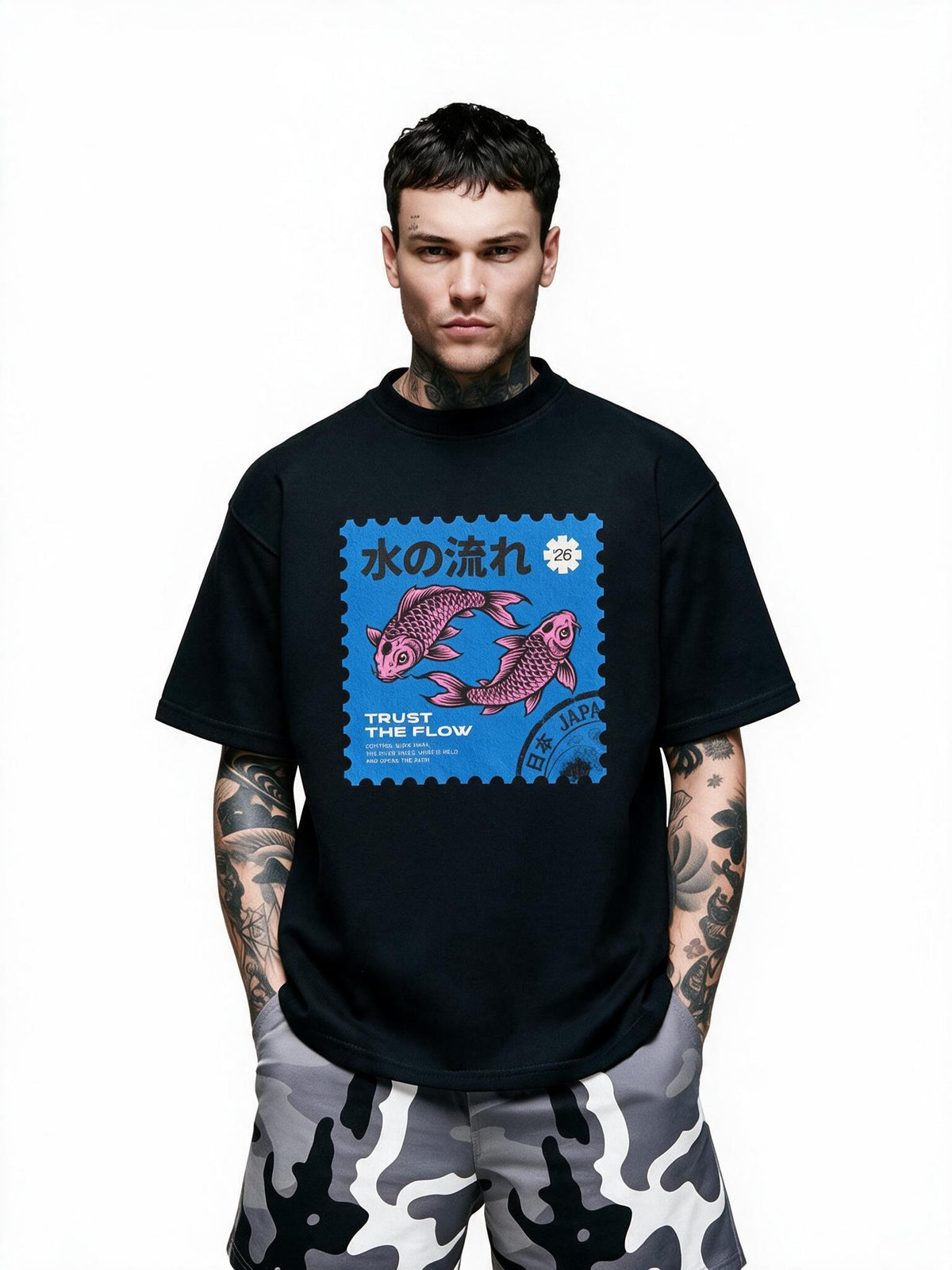 Trust the Flow Koi oversized tee by IKIINK - front