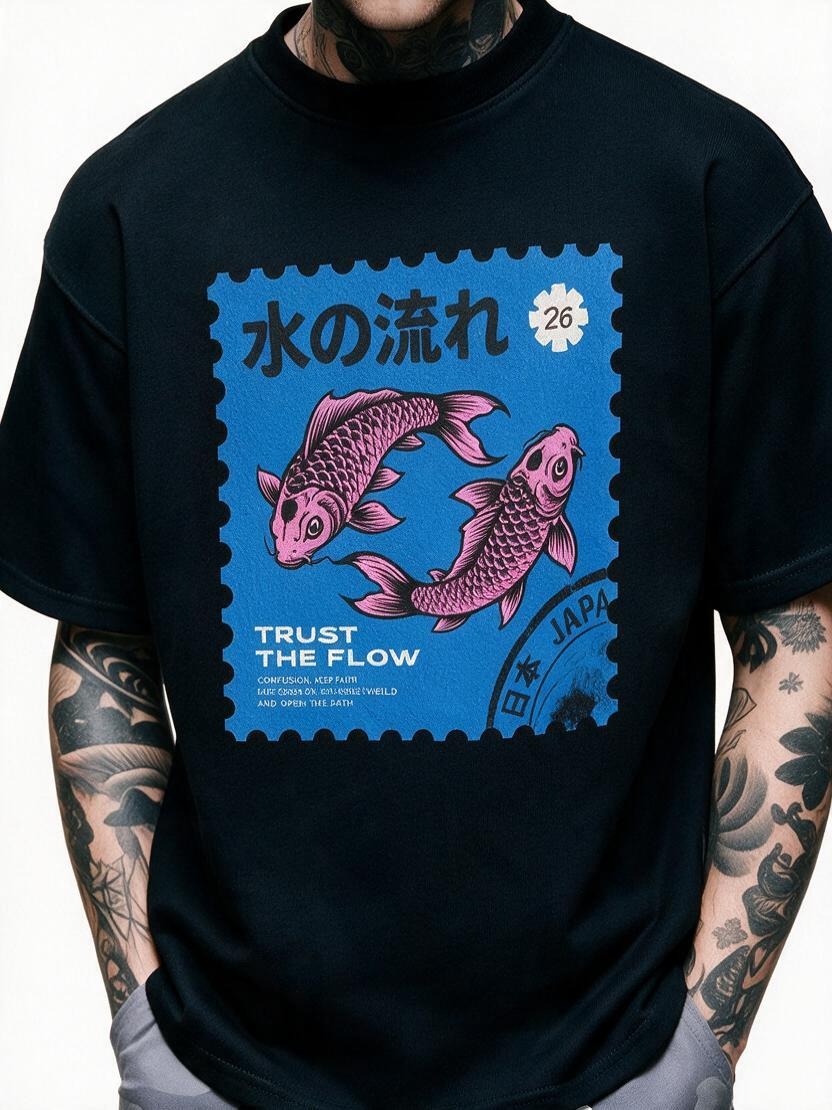 Trust the Flow Koi oversized tee by IKIINK - print close-up