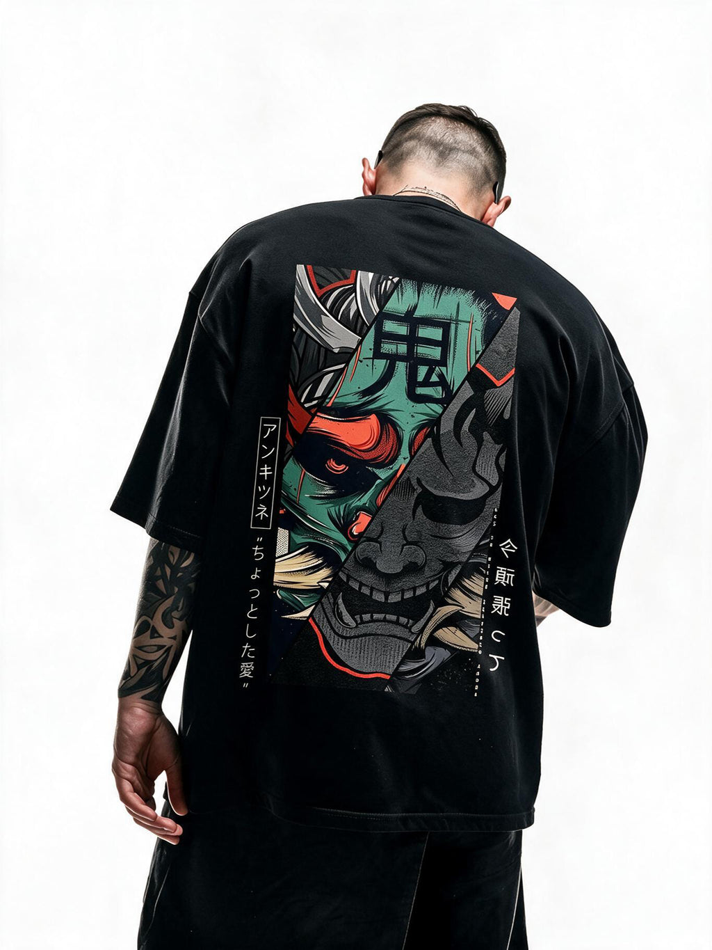 Two-Faced Oni oversized tee by IKIINK - front