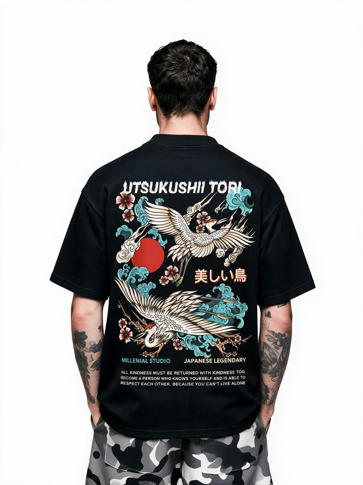Utsukushii Tori oversized tee by IKIINK - front