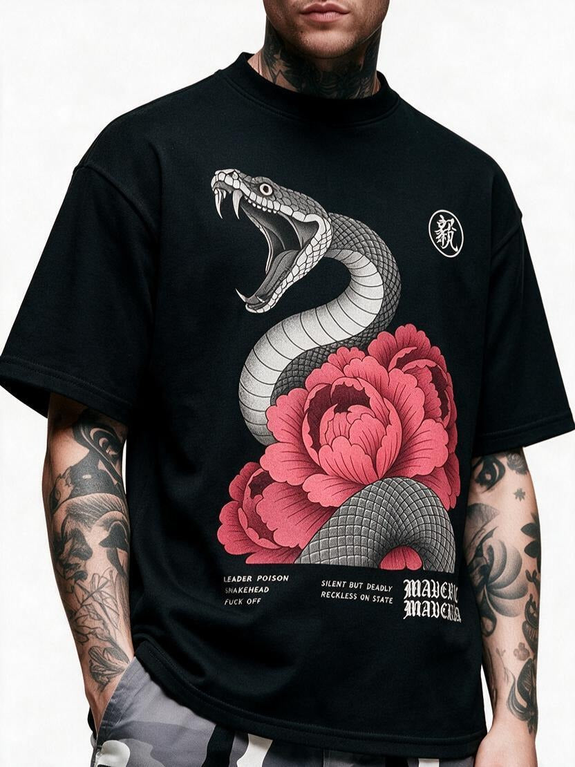 Venom Peony oversized tee by IKIINK - print close-up