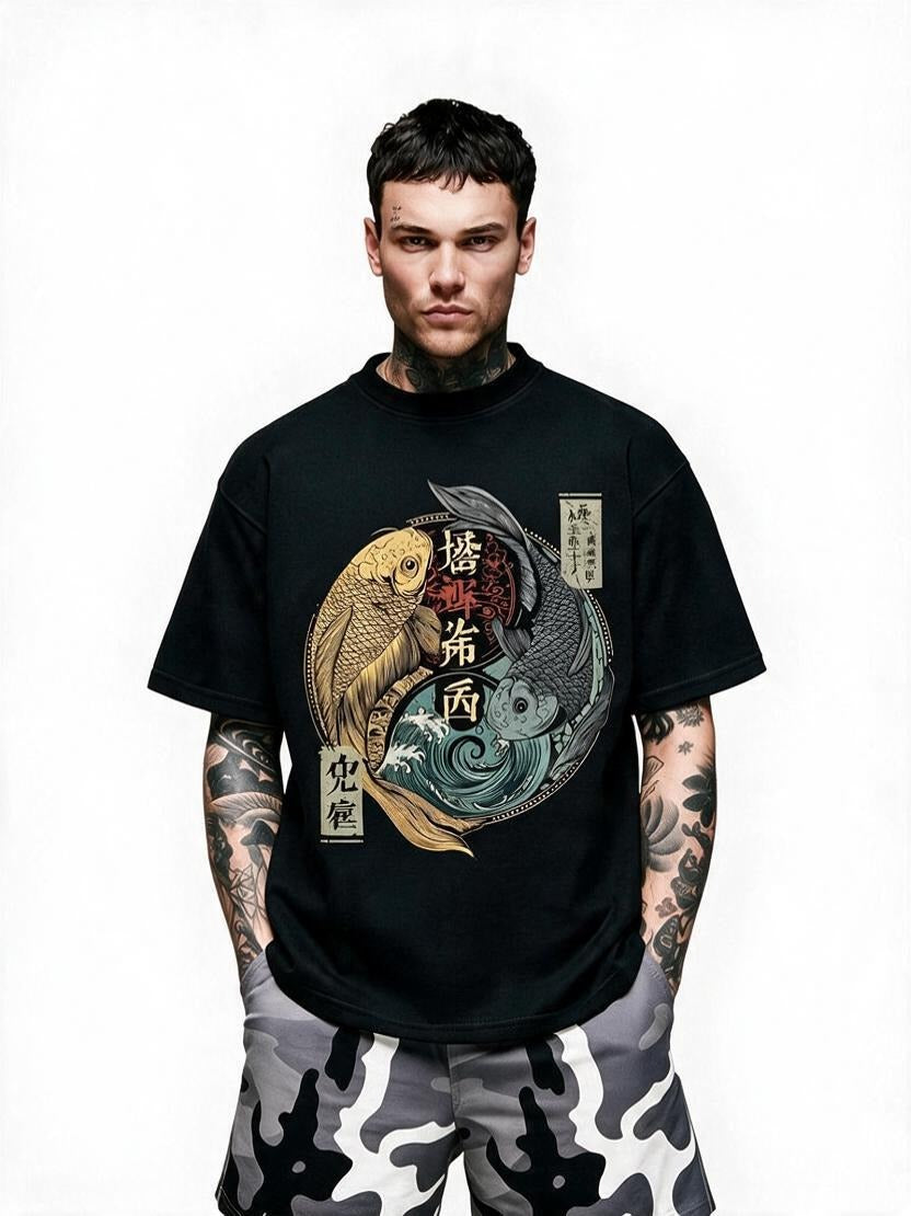 Yin Yang Koi oversized tee by IKIINK - print close-up
